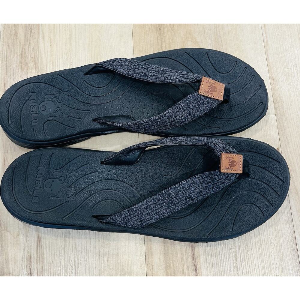 KuaiLu Mens Size 8- 8.5 Black Flip Flops Open Round Toe Beach Yoga Slip On Shoes